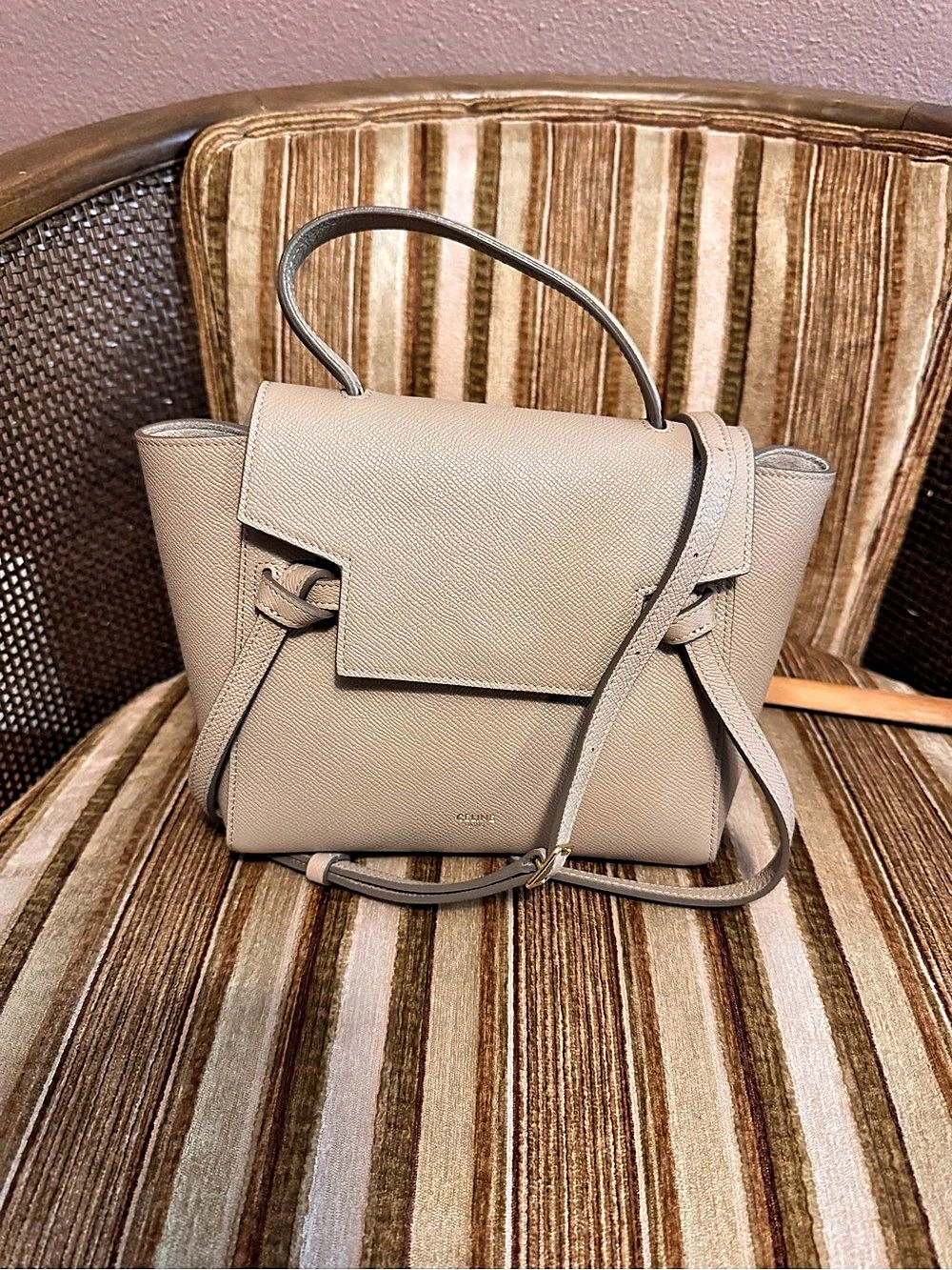 Celine Micro Belt Bag Structured Tote in Beige